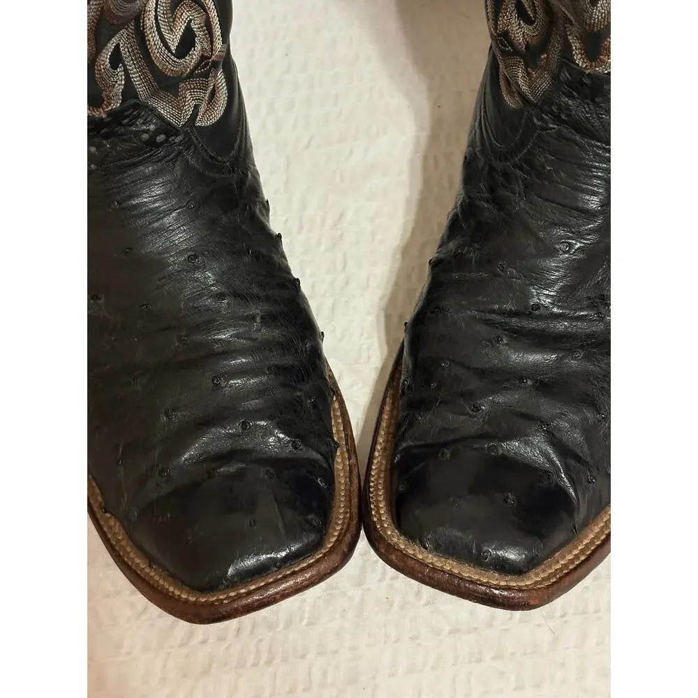 Rios of Mercedes R9003 Full Quill Ostrich Calfskin Upper Mens 12D Handmade Boots